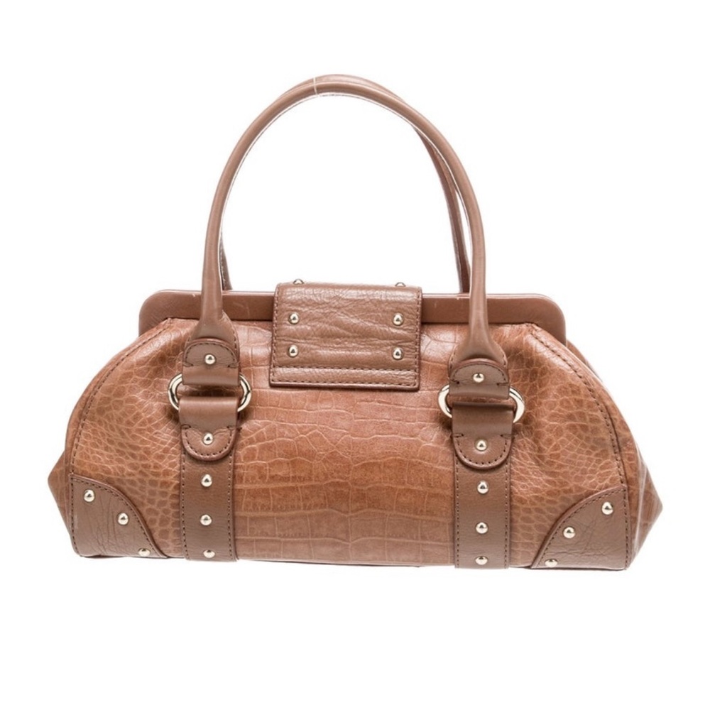 Michael Kors Cognac Brown Croc-Embossed Leather Satchel with Gold Hardware - Picture 14 of 15